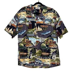 Pacific Legend Mens XL Route 66 Graphic Button Up Shirt Short Slv Made in Hawaii